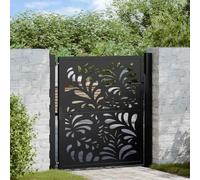 Runheo Portail de jardin noir 100x100 cm en acier avec conception de vagues, clôture résistante, verrouillage sécurisé, facile à assembler, idéal pour cour, terrasse, piscine et entrée extérieure
