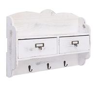 Runheo Porte-Manteau Mural Blanc 50x10x34 cm en Bois avec 2 tiroirs, étagère et 3 patères pour Rangement Pratique dans entrée, Couloir, Chambre ou Salon