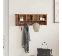 Runheo Porte-Manteau Mural Bois Ancien avec étagère Murale de 75 x 16 x 26 cm, Crochets et Tablette Suspendue, Support de Rangement Design pour entrée, Salon, Bureau ou Chambre