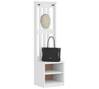 Runheo Portemanteau SANDNES Blanc 45x40x159,5 cm en Bois Massif avec Banc de Rangement et Crochets pour entrée, Meuble Multifonctionnel pour Couloir, Maison, Salon, Chambre
