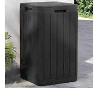 Runheo Poubelle d'extérieur anthracite en polypropylène robuste avec capacité de 80 l, design aspect bois, couvercle contre les odeurs et les animaux, idéale pour le jardin, le parc et les espaces
