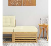 Runheo Pouf d'Extérieur en Bois d'Acacia Massif Blanc avec Coussin Crème, Design à Lattes, Résistant aux Intempéries, 79x79x37 cm pour Jardin Terrasse Patio, Mobilier Modulable et Durable