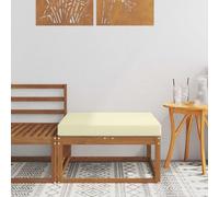 Runheo Pouf d'extérieur Naturel en Bois d'acacia Massif avec Coussin crème 79x79x37 cm Design à Lattes résistant aux intempéries pour Jardin terrasse Balcon aménagement Lounge détente