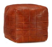 Runheo Pouf marron clair en cuir de chèvre véritable - 40 x 40 x 40 cm - Rembourré avec coton - Pouf carré et repose-pieds - Tabouret d'appoint moderne vintage pour canapé, salon, chambre d'enfant