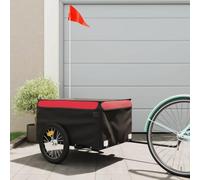 Runheo Remorque de vélo noire et rouge en fer, pliable avec embrayage, drapeau de sécurité, convient pour le transport de bagages, chiens, enfants, excursions en plein air, shopping