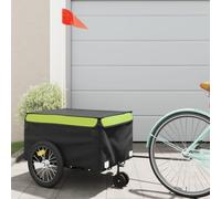 Runheo Remorque de vélo noire et verte en fer - Charge maximale de 45 kg - Avec drapeau de sécurité - 124 x 62,5 x 52 cm - Pliable pour transporter des bagages, des charges, des chiens et des enfants
