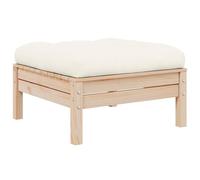 Runheo Repose-Pied de Jardin en Bois de pin Massif avec Coussin crème, élément modulable pour canapé Fauteuil Pouf, siège d'extérieur Confortable pour terrasse Balcon Patio Lounge Salon détente
