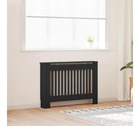 Runheo Revêtement de radiateur noir 112 x 19 x 81,5 cm en bois avec design à lattes, accessoires de montage, support thermostat, couvercle de valve, économie d'énergie, salon, salle de bain