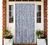 Runheo Rideau bleu blanc 90 x 200 cm chenille moustiquaire moustiquaire pour porte fenêtre avec crochets de fixation protection contre les insectes et la vie privée