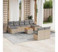 Runheo Salon de Jardin 10 pcs Beige en résine tressée avec Coussins, Module canapé Fauteuil Pouf Angle modulable pour terrasse Balcon extérieur Patio