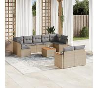 Runheo Salon de Jardin 10 Pièces Résine Tressée Mélange Beige, Mobilier Modulaire d'Extérieur, Coussins Gris Clair, Table Acacia Durable pour Patio et Balcon