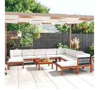 Runheo Salon de jardin 11 pièces en bois d'acacia et corde, couleur crème, robuste, avec coussins, pour terrasse, balcon, heures de détente