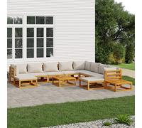Runheo Salon de Jardin 12 pcs Bois d'Acacia Massif, Coussins Gris Clair, Ensemble Modulable pour Patio, Mobilier Extérieur Robuste, Capacité 110 kg par Siège