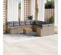 Runheo Salon de Jardin 12 pcs, Résine Tressée Mélange Beige, Acier Enduit de Poudre, Meubles d'Extérieur Modulables avec Rangement, Coussins Gris Clair, pour Patio et Terrasse