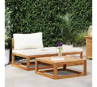Runheo Salon de Jardin 3 pcs avec Coussins crème Bois d'acacia Massif Structure résistante Fauteuil canapé Pouf Module siège extérieur terrasse Balcon Patio détente Lounge aménagement