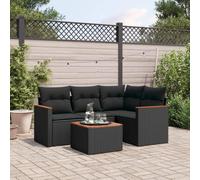 Runheo Salon de Jardin 5 pcs Modulable Noir, Résine Tressée Durable, Acier Enduit de Poudre, Bois d'Acacia, avec Coussins Lavables, pour Patio et Extérieur