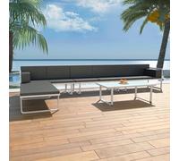 Runheo Salon de Jardin 5 pcs Textilène Aluminium Noir, Mobilier d'Extérieur Complet, Canapé Modulable, Table Basse Verre 5mm, Coussins Lavables, pour Patio et Terrasse