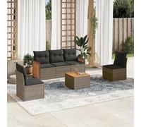 Runheo Salon de Jardin 6 pcs, Coussins Gris, Résine Tressée Durable, Meubles Modulables pour Patio Extérieur, Rangement Intégré, Dessus Bois d'Acacia