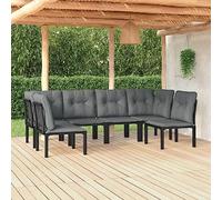 Runheo Salon de Jardin 6 Pièces Noir et Gris, Résine Tressée, Acier Enduit, Modulable, pour Patio, Terrasse et Balcon