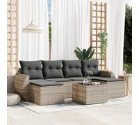 Runheo Salon de Jardin 7 Pièces en Résine Tressée Gris Clair, Modulable, avec Coussins Amovibles, Rangement Imperméable, Dessus en Verre Trempé, Meubles d'Extérieur