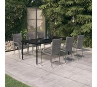 Runheo Salon de jardin 7 pièces gris et noir, rotin PE, acier revêtu par pulvérisation, 200 x 100 cm, table à manger, 6 chaises, ensemble de meubles d'extérieur pour jardin, balcon, terrasse