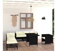 Runheo Salon de Jardin 8 pcs en Résine Tressée Noire, Coussins Crème, Acier Enduit, Modulable, pour Extérieur, Patio, Balcon