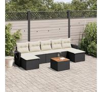 Runheo Salon de Jardin 8 pcs résine tressée Noir avec Coussins Blancs crème modulable canapé Fauteuil Pouf Angle Module Banquette extérieur terrasse Patio Balcon Lounge détente