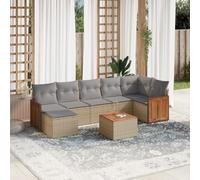 Runheo Salon de Jardin 8 Pièces Beige en Résine Tressée, Coussins Gris Clair, Rangement Intégré, Acier Enduit de Poudre, Bois d'Acacia, Mobilier Extérieur Modulable pour Patio et Balcon