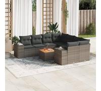 Runheo Salon de Jardin 9 Pièces Gris, Résine Tressée, Coussins Épais, Acier Enduit, Modulaire, pour Patio et Extérieur