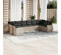 Runheo Salon de Jardin avec Coussins 10 pcs Gris Clair résine tressée canapé Fauteuil Pouf Angle Module élément siège Banquette Sofa méridienne chauffeuse accoudoir Dossier modulable sectionnel