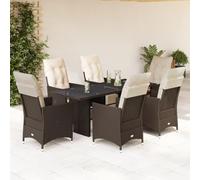 Runheo Salon de jardin bistro 7 pièces avec coussins, fauteuils réglables, table en verre trempé, résistant aux UV, pour balcon et terrasse Marron