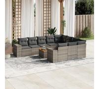Runheo Salon de Jardin Modulable 11 pcs, Résine Tressée Grise, Coussins Épais, Acier Enduit, Rangement Intégré, Mobilier Extérieur Résistant UV