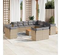 Runheo Salon de Jardin Modulable 14 Pièces, Résine Tressée Mélange Beige, Acier Enduit, avec Rangement et Sacs Imperméables, pour Patio, Terrasse, Extérieur