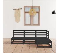 Runheo Salon de Jardin Modulable 4 pcs Noir, Bois de Pin Massif, Extérieur, Canapé d'angle, Fauteuil, Repose-Pied, Robuste, pour Balcon, Patio, Terrasse