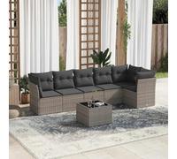 Runheo Salon de Jardin Modulaire 7 Pièces en Résine Tressée Grise, avec Coussins Épais, Table en Verre Trempé, pour Patio et Extérieur