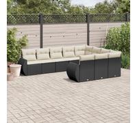 Runheo Salon de Jardin résine tressée Noir 10 pcs avec Coussins Blanc crème modulable canapé Fauteuil Pouf Angle élément siège pour terrasse Balcon Patio détente extérieur