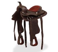 Runheo Selle Western en Cuir véritable Marron 12 po avec bridon et col de Poitrine, siège 30,5 cm, adaptée à l'équitation de Loisir, randonnée, Dressage ou compétition, Confort et Maintien Optimal