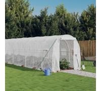 Runheo Serre avec cadre en acier - Blanc - 20 m² - 10 x 2 x 2 m - Bâche en polyéthylène - Résistante aux intempéries - Avec fenêtres en filet et fermetures éclair - Pour la culture des légumes