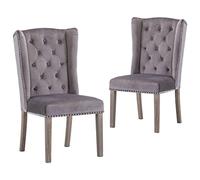 Runheo Sillas de Comedor Lot de 2 chaises de salle à manger rembourrées en velours gris avec pieds en bois massif et agrafage à boutons pour cuisine et salle à manger 55 x 69 x 108,5 cm
