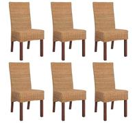 Runheo Sillas de Comedor Lot de 6 chaises de salle à manger en rotin naturel marron, bois massif de manguier, 45 x 62 x 93 cm, tressées à la main pour cuisine et salle à manger