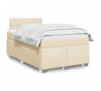 Runheo Sommier à Lattes avec Matelas crème 120x190 cm en Tissu Polyester Respirant Cadre de lit en Bois de pin Massif, Bande LED réglable, surmatelas Amovible pour Chambre Confortable