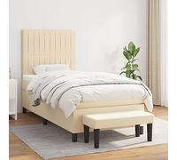 Runheo Sommier à Lattes de lit 90x200 cm avec Matelas crème en Tissu Respirant, tête de lit réglable, Banc Multifonctionnel pour Chambre, lit Plateforme Confortable, Meuble Durable