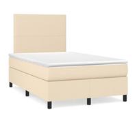 Runheo Sommier à Lattes de lit avec Matelas crème 120x190 cm Tissu Polyester 2 têtes de lit réglables Cadre en Bois Massif et Mousse pour Chambre Confortable