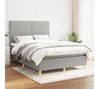 Runheo Sommier à Lattes de lit avec Matelas Gris Clair 140x190cm en Tissu 100% Polyester, Cadre de lit Robuste, tête de lit réglable, surmatelas Moelleux pour Chambre à Coucher