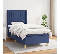 Runheo Sommier à Lattes de lit Bleu avec Matelas 90x200 cm, Tissu Respirant, Cadre en Bois Massif, tête de lit réglable pour Chambre, Confort Moyen-Dur, Ensemble Complet Durable