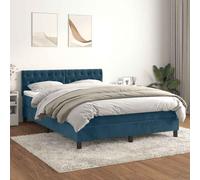 Runheo Sommier à Lattes de lit Bleu foncé 140x190cm Velours avec Matelas à Ressorts ensachés Confortable Cadre de lit et surmatelas pour Chambre à Coucher