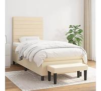 Runheo Sommier à Lattes de lit crème 90x190 cm avec Matelas à Ressorts ensachés, Tissu Respirant, tête de lit réglable, Banc Multifonctionnel, mobilier Chambre Confortable
