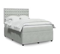 Runheo Sommier à Lattes de lit Gris Clair 140x190cm avec Matelas à Ressorts ensachés, surmatelas Moelleux, tête de lit réglable, lumière LED intégrée et Cadre en Velours Confortable pour Chambre