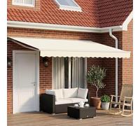 Runheo Store Manuel avec LED Cadre Aluminium crème Blanc 4 × 3 m Toile Polyester résistant extérieur terrasse Jardin Protection Solaire ombrage Chauffant Facile à Installer