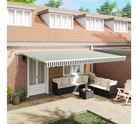 Runheo Store rétractable vert blanc 500 x 350 cm en polyester et métal avec bras articulé et protection UV pour jardin, balcon, terrasse comme protection solaire et distributeur d'ombre avec éclairage